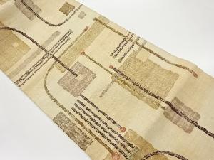 手織り真綿紬抽象四角模様織出し名古屋帯